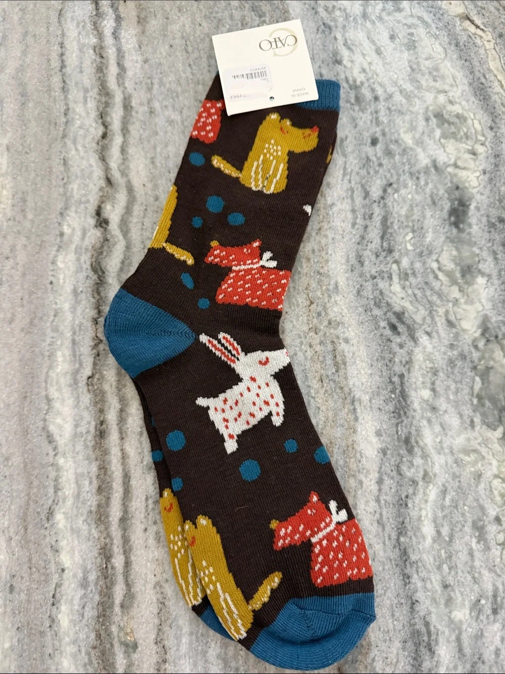 Women’s Brown Novelty Dog Crew Socks - Blue Accent